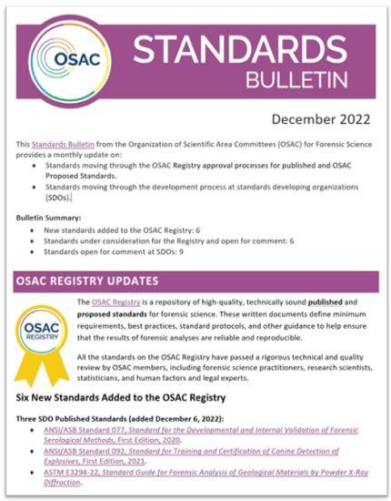 OSAC Standards Bulletin - December 2022 | NIST